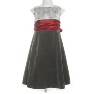 Laura Ashley Vintage Green Velvet Short Sleeve Gingham Floral Girls Dress 6X